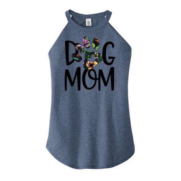 Dog Mom Flowered High Neck Tank