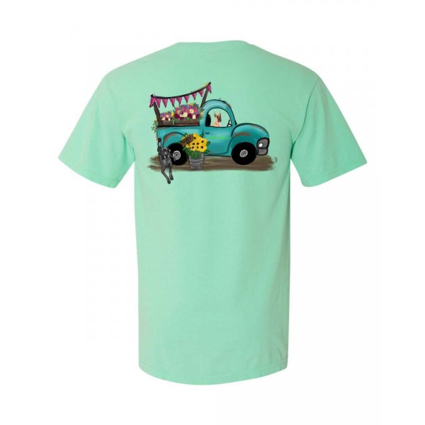 Great Dane Flower Truck Tee - Comfort Color Dane in the Truck Island Reef