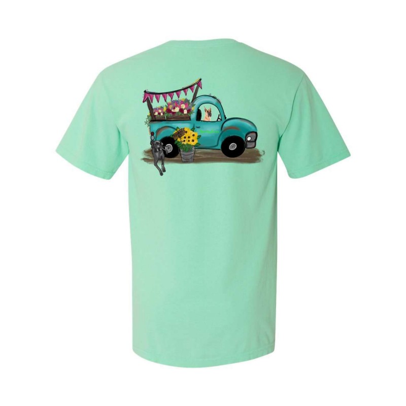 Great Dane Flower Truck Tee - Comfort Color Dane in the Truck Island Reef