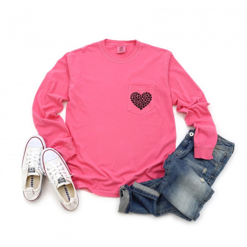 Say It All With This Paw Print Pocket Long Sleeve Tee