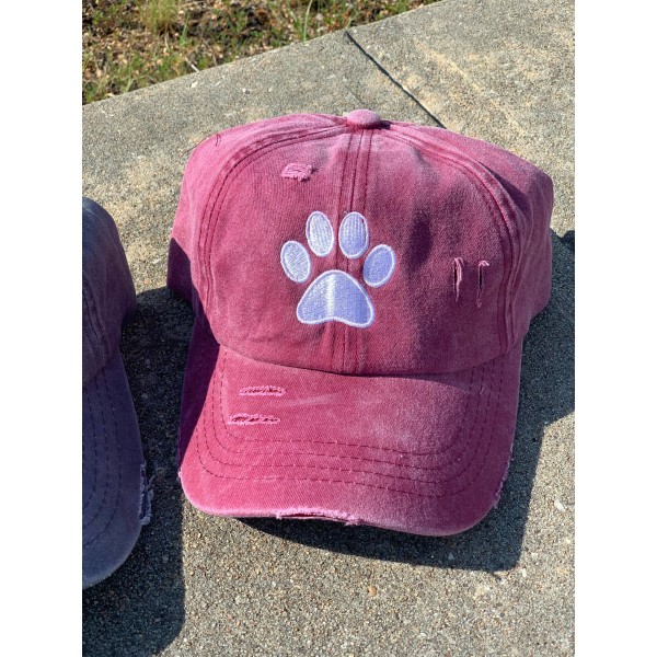 Distressed Ladder Back Pony Hats Rescue Mom, Paw Prints Love pets