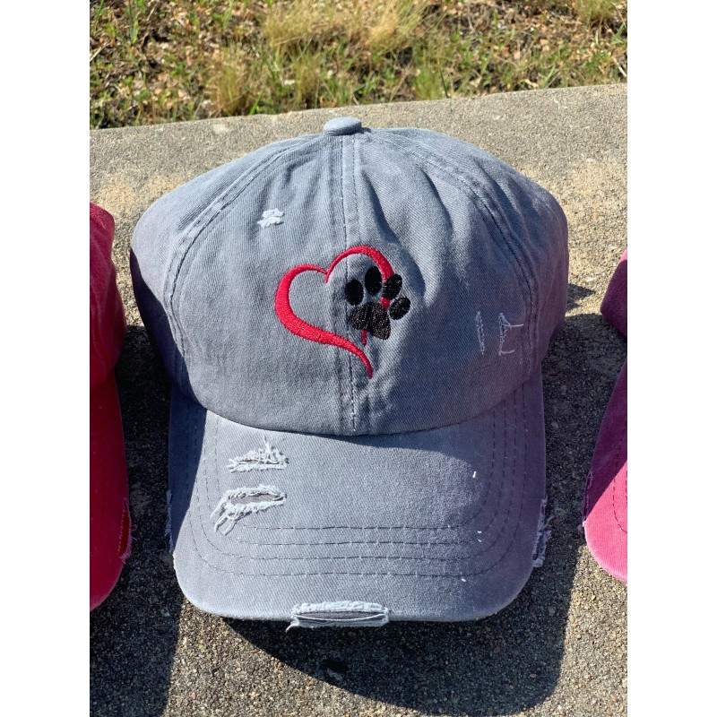 Distressed Ladder Back Pony Hats Rescue Mom, Paw Prints Love pets