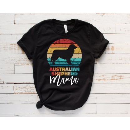 Australian Shepherd Mama Vintage Rainbow Tee