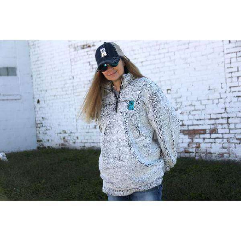 Embroidered Sherpa Pullover 1/4 Zip